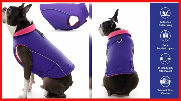 Gooby Sports Vest Dog Jacket - Reflective Dog Vest with D Ring Leash - Warm Fleece Lined Small Dog