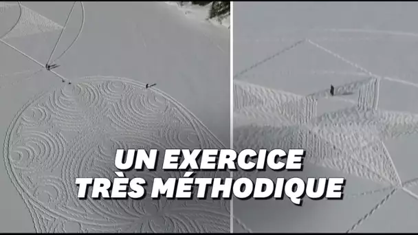 Au Canada, la neige se transforme en fresques féériques sous les raquettes agiles de cet artiste