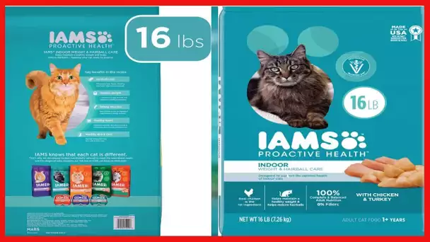 IAMS PROACTIVE HEALTH Adult Indoor Weight & Hairball Care Dry Cat Food, Chicken & Salmon Recipes
