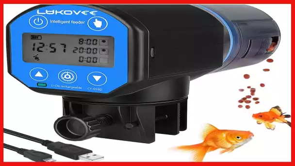 Lukovee Automatic Fish Feeder,New Generation Feeding Time Display USB Rechargeable Timer Moisture