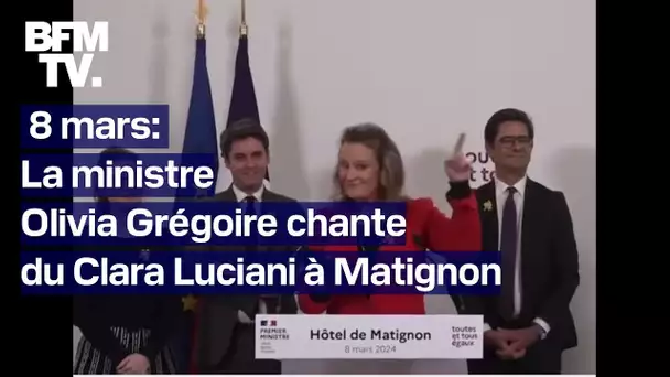 8 mars: la ministre Olivia Grégoire chante "La Grenade" de Clara Luciani à Matignon