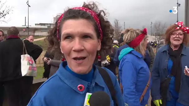Carine Laurent de l'intersyndicale. Manifestation retraites à Besançon le 29 Janvier 2020