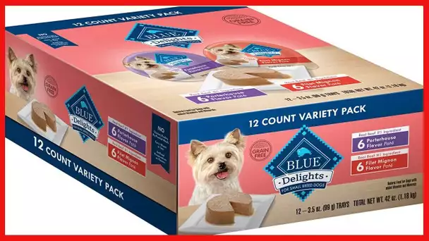 Blue Buffalo Delights Natural Adult Small Breed Wet Dog Food Cups, Pate Style, Filet Mignon