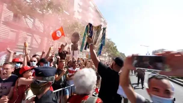 Le retour triomphal des joueurs du Stade toulousain après  leur doublé Top 14 et Coupe d’Europe