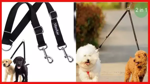 Vastar Double Dog Walker, Adjustable Heavy Duty Double Dog Leash for Pets, No Tangle Two Dogs