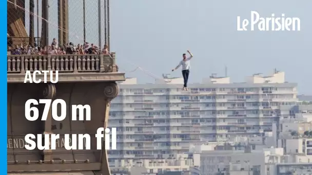 Nathan Paulin a marché dans le vide entre la tour Eiffel et le Palais de Chaillot
