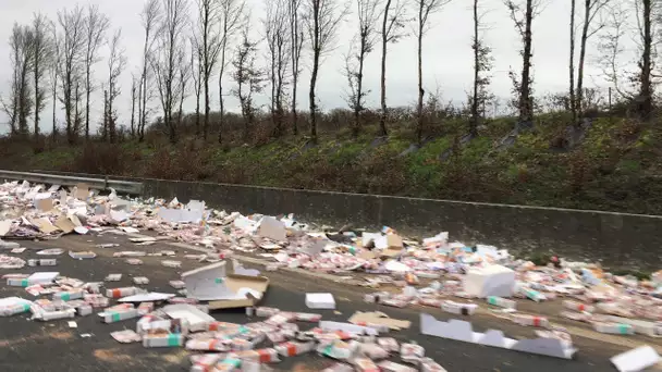 Un camion a perdu son chargement de cokies sur l'A83o