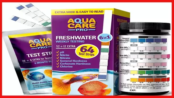 Freshwater Aquarium Test Strips 6 in 1 - Fish Tank Test Kit for Testing pH Nitrite Nitrate Chlorine