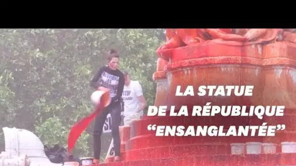 Pour la fermeture des abattoirs, la statue de République "ensanglantée"