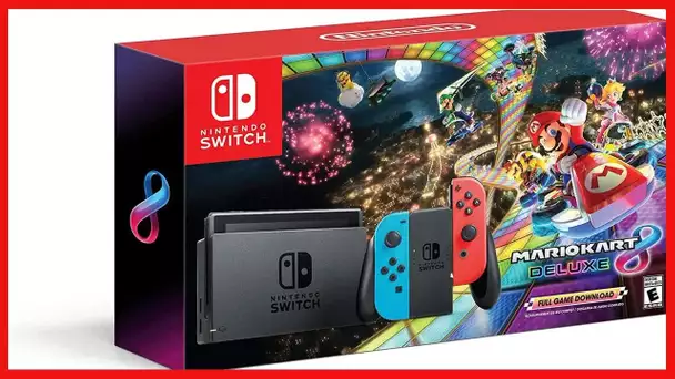 Nintendo Switch with Neon Blue and Neon Red Joy‑Con HAC-001 w/ Mario Kart 8 Deluxe