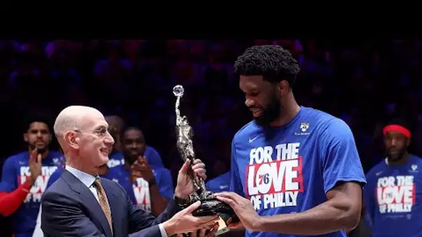 Joel Embiid Receives The 2023 Kia NBA MVP Trophy |#KiaMVP 🏆