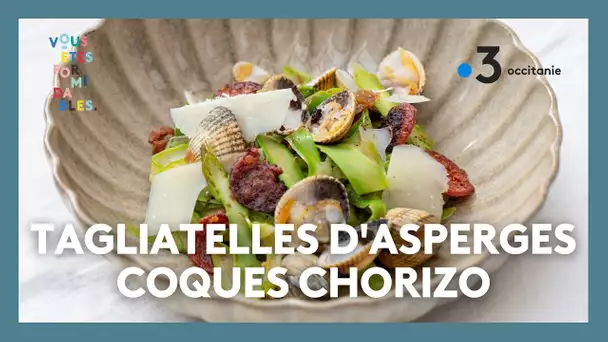 Recette simple et rapide - Tagliatelles d'asperges coques chorizo