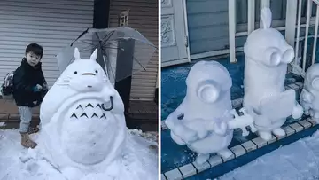 Il neige à Tokyo, les habitants font des bonhommes de neige insolites !