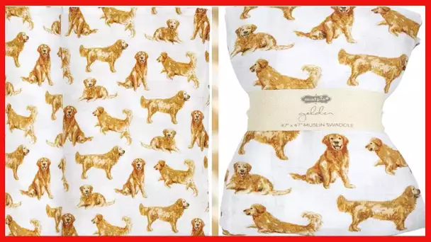 Mud Pie Golden Retriever Print Muslin Baby Swaddle Blanket, 47" x 47"